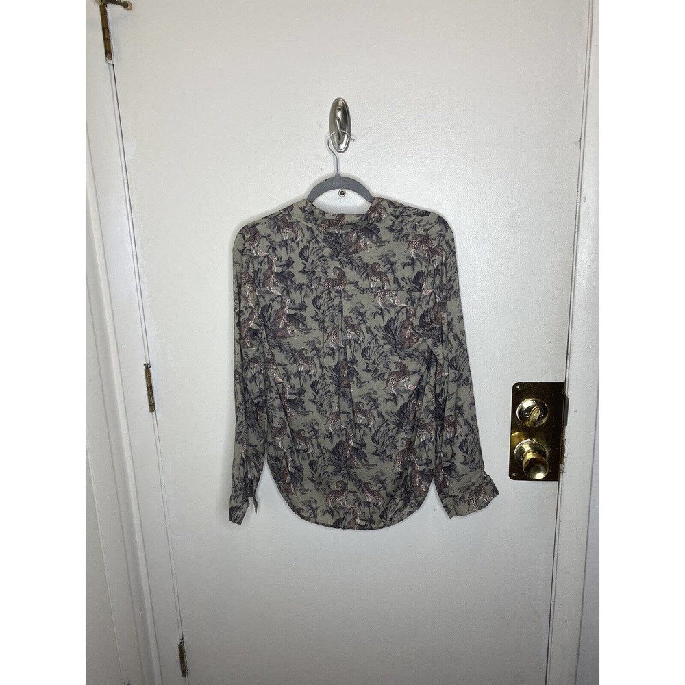 L'AGENCE Womens Top Size Small Olive Animal Print Viscose Blouse Button Up - Picture 4 of 9